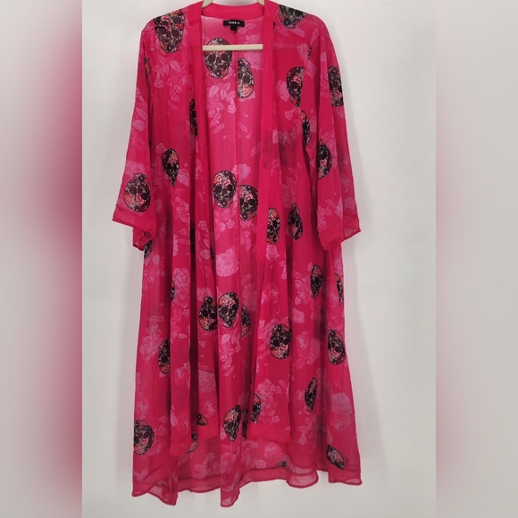 Torrid Chiffon skull pink Kimono size 1X Spring,cover Up ,vacation. - Picture 2 of 7